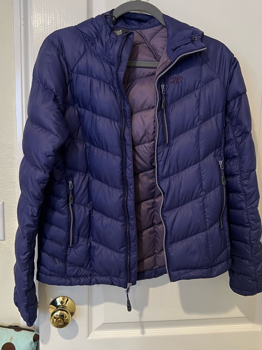 Outdoor Research Women's Sonata Down Hooded Jacket - Deep Purple Sz small